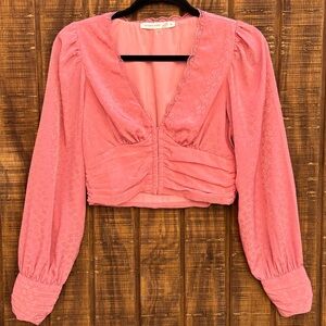 Altar'd State Pink Cropped Long Sleeve Blouse